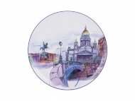 Декоративная тарелка 195 мм форма Эллипс рисунок Санкт–Петербург. Синий мост